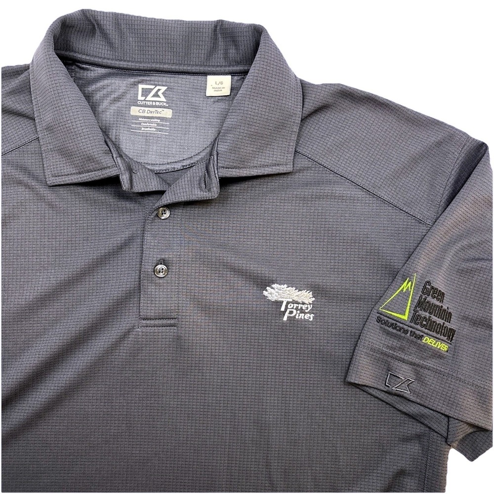 Men's Large Torrey Pines Golf Shirt Cutter & Buck Performance DruTec Gray